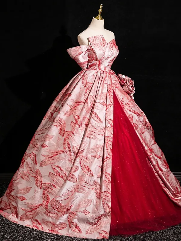 Elegant Red Prom Dresses 2024 Ball Gown Off-The-Shoulder Sleeveless Backless Floor-Length / Long Prom Formal Dresses