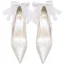 Elegant Ivory Satin Lace Flower Bow Wedding Shoes 2022 8 cm Stiletto Heels Pointed Toe Wedding Pumps High Heels