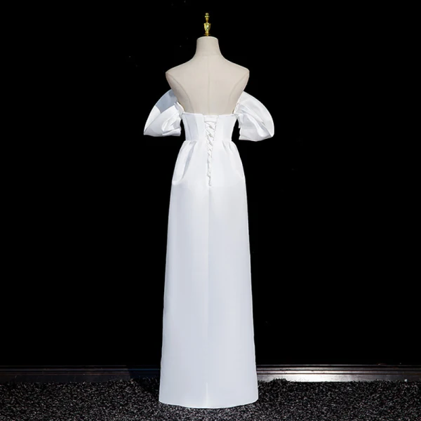 Vintage Schlicht Weiß Satin Asymmetrisch Ballkleider 2023 Off Shoulder Kurze Ärmel Rückenfreies Ball Festliche Kleider