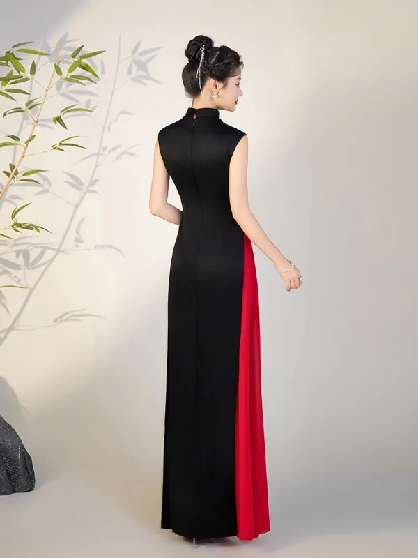 Chinese style Black Split Front Evening Party Cheongsam 2025 Trumpet / Mermaid High Neck Sleeveless Floor-Length / Long Cheongsam / Qipao