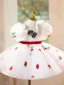Chic / Belle Blanche Fraise Anniversaire Courte Robe Ceremonie Fille 2025 Robe Boule Encolure Dégagée Gonflée Manches Courtes Noeud Ceinture