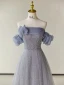 Chic / Beautiful Lavender Beading Evening Dresses 2023 A-Line / Princess Off-The-Shoulder Short Sleeve Backless Floor-Length / Long Evening Party Formal Dresses