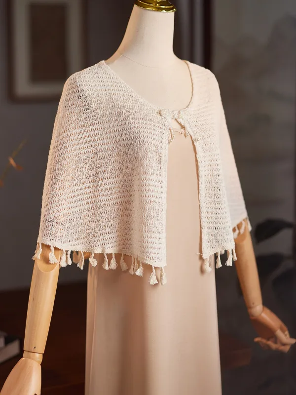 Vintage / Retro Beige Knitting shawl 2025