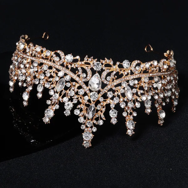 Vintage / Originale Doré Faux Diamant Mariage Tiare 2022 Alliage Accessoire Cheveux Mariage