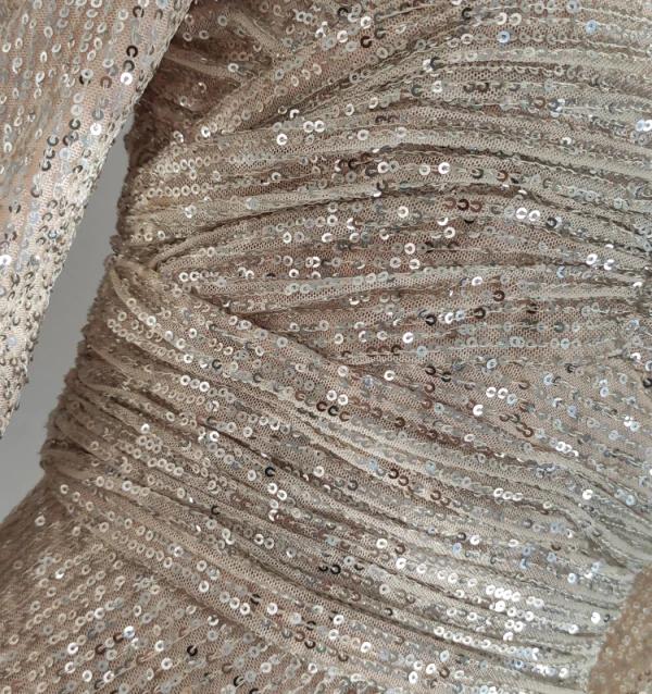 Sexy Champagne Paillettes Robe De Soirée 2023 Trompette / Sirène Encolure Carrée Manches Longues Dos Nu Thé Longueur Soirée Robe De Ceremonie