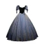Elegant Sky Blue Appliques Prom Dresses 2024 Ball Gown Square Neckline Puffy Short Sleeve Backless Floor-Length / Long Prom Formal Dresses