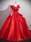 Vintage / Retro Red Beading Sequins Appliques Prom Dresses 2025 Ball Gown Scoop Neck Long Sleeve Backless Floor-Length / Long Formal Dresses