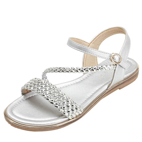 Bruin Comfortabel Strand Vlecht Platte Sandalen Dames 2022 Peep Toe Sandalen