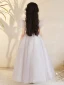 Modest / Simple Grey Beading Sequins Birthday Flower Girl Dresses 2024 Ball Gown V-Neck Short Sleeve Floor-Length / Long