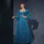 Vintage / Retro Pool Blue Lace Flower Prom Dresses 2025 Bell sleeves A-Line / Princess Square Neckline Backless Floor-Length / Long Prom Formal Dresses