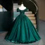Vintage / Retro Dark Green Prom Dresses 2026 Ball Gown Off-The-Shoulder Short Sleeve Backless Floor-Length / Long Formal Dresses