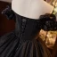 Charmant Noire Paillettes Robe De Bal 2023 Robe Boule De l'épaule Volants Manches Courtes Dos Nu Tribunal Train Promo Robe De Ceremonie