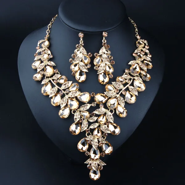 Exaggerated Fuchsia Prom Necklaces 2023 Quinceañera Metal Earrings Necklace Accessories