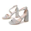 Charmant Argenté Soirée Sandales Femme 2022 X-Strap 9 cm Talons Épais Peep Toes / Bout Ouvert Sandales Talons Hauts