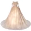 Chic / Beautiful Champagne Beading Lace Flower Prom Dresses 2022 A-Line / Princess Scoop Neck Long Sleeve Backless Sash Floor-Length / Long Prom Formal Dresses