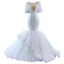 Luxury / Gorgeous White Handmade  Beading Pearl Cascading Ruffles Wedding Dresses 2023 Trumpet / Mermaid Scoop Neck Short Sleeve Floor-Length / Long Wedding