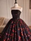 Elegant Burgundy Sequins Flower Prom Dresses 2024 Ball Gown Strapless Sleeveless Backless Floor-Length / Long Prom Formal Dresses