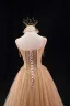 Charming Khaki Beading Prom Dresses 2024 Ball Gown High Neck Sleeveless Backless Sweep Train Prom Formal Dresses