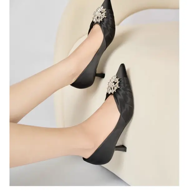Chic / Belle Champagne Faux Diamant Promo Escarpins 2024 Cuir 5 cm Talons Aiguilles À Bout Pointu Talons Hauts