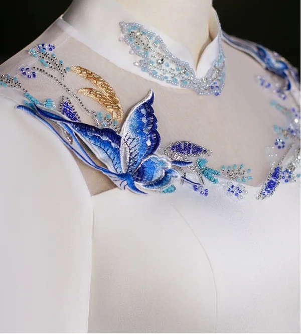 Vintage / Retro Ethnic White Beading Pearl Lace Flower Prom Dresses 2026 A-Line / Princess High Neck Long Sleeve Floor-Length / Long Formal Dresses