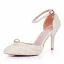 Elegant Beige Pearl Womens Shoes 2025 Ankle Strap 9 cm Stiletto Heels Wedding Pointed Toe High Heels Heels