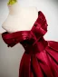 Vintage / Retro Burgundy Appliques Prom Dresses 2025 Ball Gown Off-The-Shoulder Short Sleeve Backless Floor-Length / Long Formal Dresses