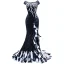 Luxe Noire Fait main Perlage Paillettes Plumes Robe De Soirée Encolure Dégagée Manches Courtes Train De Balayage Soirée Robe De Ceremonie