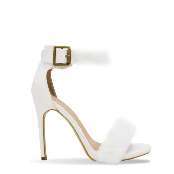 Sexy White Plush Wedding Shoes 2022 Leather 11 cm Stiletto Heels Open / Peep Toe Sandals High Heels