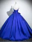 Elegant Royal Blue Satin Bow Prom Dresses 2025 Ball Gown Strapless Sleeveless Backless Floor-Length / Long Prom Formal Dresses