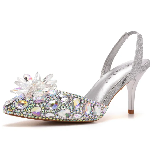 Bling Bling Gold Abend Strass Sandalen Damen Hochhackige 2023 7 cm Stilettos Spitzschuh Sandaletten
