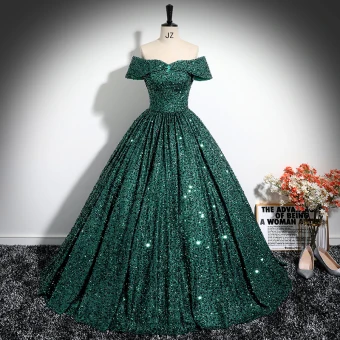 Vintage Originale Vert Foncé Perlage Paillettes Robe De Bal 2024 Robe Boule De L Épaule Sans Manches Dos Nu Longue Promo Robe De Ceremonie