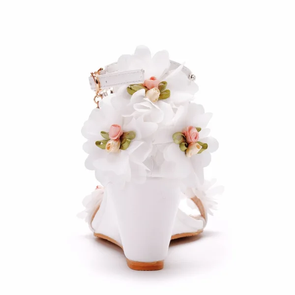Fashion White Appliques Outdoor / Garden Womens Sandals 2022 Pearl Rhinestone Ankle Strap 6 cm Wedges Open / Peep Toe Sandals High Heels