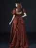 Vintage / Retro Solid Color Brown Prom Dresses 2021 Strapless Crossed Straps Satin Sleeveless Floor-Length / Long Engagement Formal Dresses