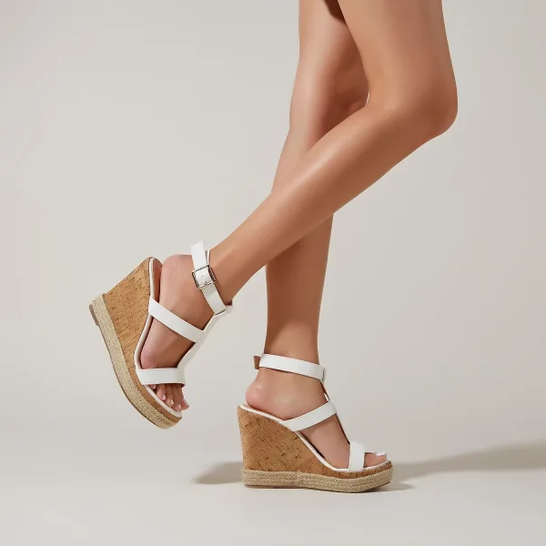 Vintage / Retro Black Street Wear Womens Sandals 2022 T-Strap 11 cm Wedges Open / Peep Toe Sandals