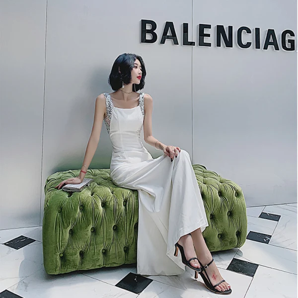 Charming Ivory Sequins Evening Dresses 2022 Trumpet / Mermaid Square Neckline Sleeveless Backless Floor-Length / Long Evening Party Formal Dresses