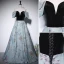 Elegant Sky Blue Printing Prom Dresses 2022 A-Line / Princess Off-The-Shoulder Short Sleeve Backless Floor-Length / Long Prom Formal Dresses