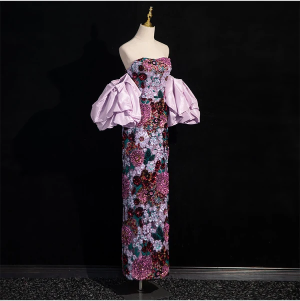 Fantaisie Multi-Couleurs Paillettes Robe De Soirée 2024 Trompette / Sirène Bustier Gonflée Manches Courtes Dos Nu Longue Soirée Robe De Ceremonie