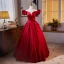 Elegant Burgundy Prom Dresses 2024 Ball Gown Off-The-Shoulder Puffy Short Sleeve Backless Floor-Length / Long Prom Formal Dresses
