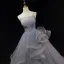 Charming Grey Cascading Ruffles Pearl Prom Dresses 2023 Ball Gown Spaghetti Straps Sleeveless Backless Floor-Length / Long Prom Formal Dresses
