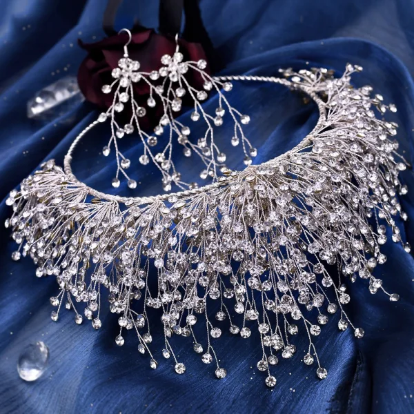 Uroczy Srebrny Rhinestone Ozdoby Do Włosów Ślubne Tiara Stop 2023