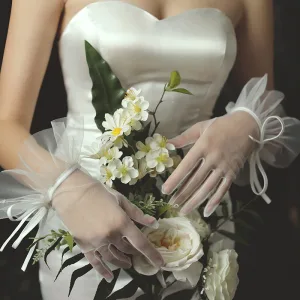 Vintage Weiß Spitze Schleife Hochzeit Brauthandschuhe 2025