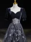 Elegant Black Embroidered Prom Dresses 2024 A-Line / Princess Square Neckline Short Sleeve Backless Floor-Length / Long Prom Formal Dresses