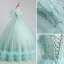Elegant Mint Green Beading Pearl Sequins Cascading Ruffles Prom Dresses 2023 Ball Gown Off-The-Shoulder Short Sleeve Backless Floor-Length / Long Prom Formal Dresses