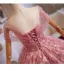 Flower Fairy Candy Pink Appliques Floral Prom Dresses 2025 Ball Gown Off-The-Shoulder Short Sleeve Backless Sweep Train Formal Dresses