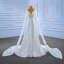 High End Weiß Perlenstickerei Pailletten Brautkleider / Hochzeitskleider 2022 A Linie Stoffgürtel V-Ausschnitt Lange Ärmel Rückenfreies Hof-Schleppe Hochzeit