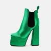 Unusual Green Satin Cocktail Party Winter Womens Boots 2023 14 cm Thick Heels Square Toe Boots