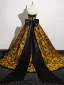 Vintage / Retro Black Gold Printing Prom Dresses 2025 Ball Gown Strapless Sleeveless Backless Bow Sweep Train Prom Formal Dresses