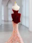 Sexy Bordeaux Multi-Couleurs Paillettes Robe De Soirée 2023 Trompette / Sirène Bustier Sans Manches Dos Nu Noeud Train De Balayage Soirée Robe De Ceremonie