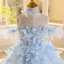 Flower Fairy Sky Blue Beading Pearl Butterfly Birthday Flower Girl Dresses 2025 Ball Gown Scoop Neck Sleeveless Backless Floor-Length / Long