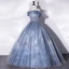 Elegant Sky Blue Prom Dresses 2022 Ball Gown Ruffle Off-The-Shoulder Sleeveless Backless Floor-Length / Long Prom Formal Dresses